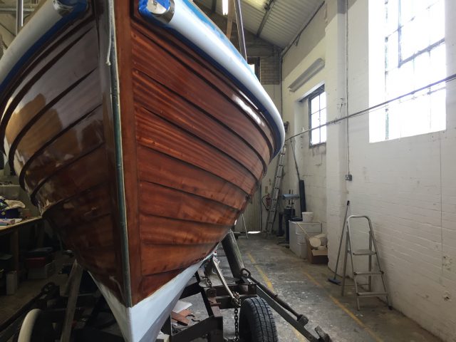 Norwegian built mahogany launch stripped and re-varnished